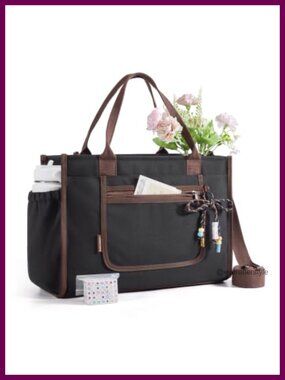 Women's Canvas Tote Bag DIY Letter Beads 20.6L Crossbody Shoulder Handbag